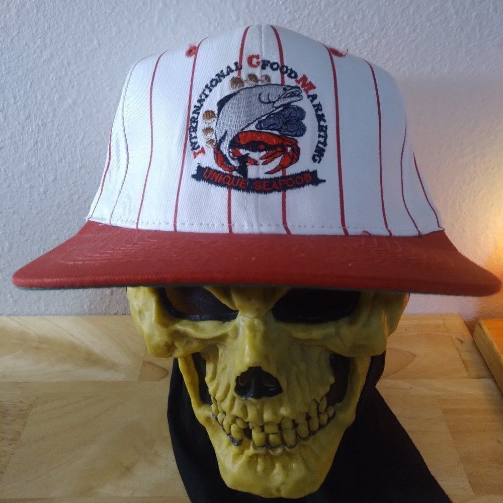 Deadstock Vintage International Unique Seafood Marketing Pinstripe Snap Back Hat